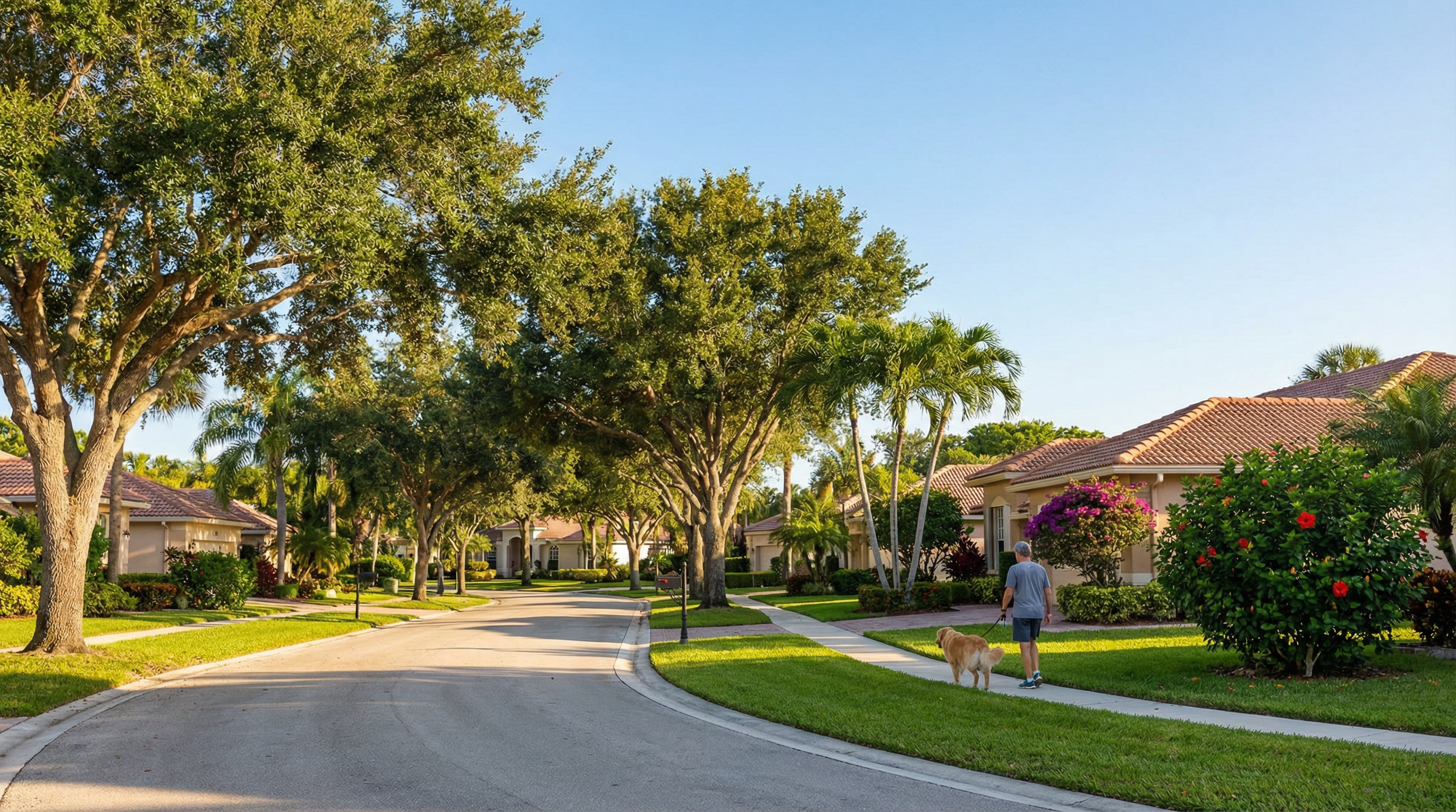 Cooper City Florida neighborhood with dog walking