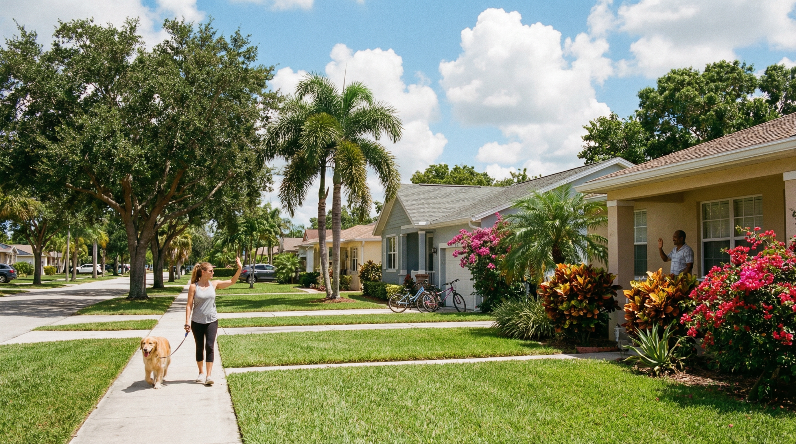 Lauderdale Lakes Florida neighborhood with dog walking