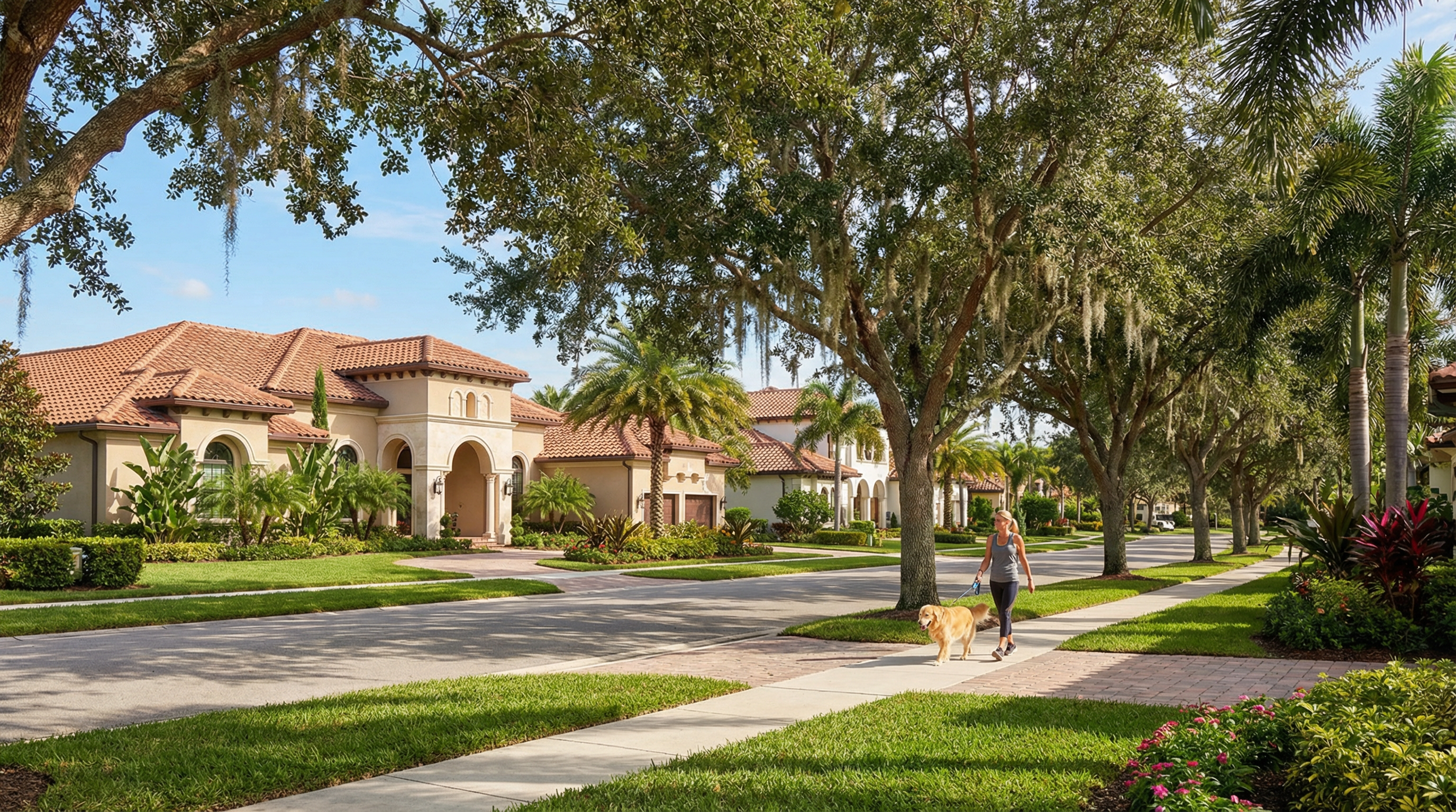 Parkland Florida luxury neighborhood with dog walking